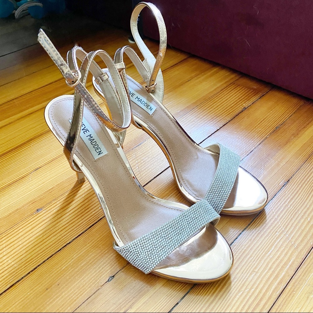 Steve Madden Rose Gold & diamond ankle strap heels